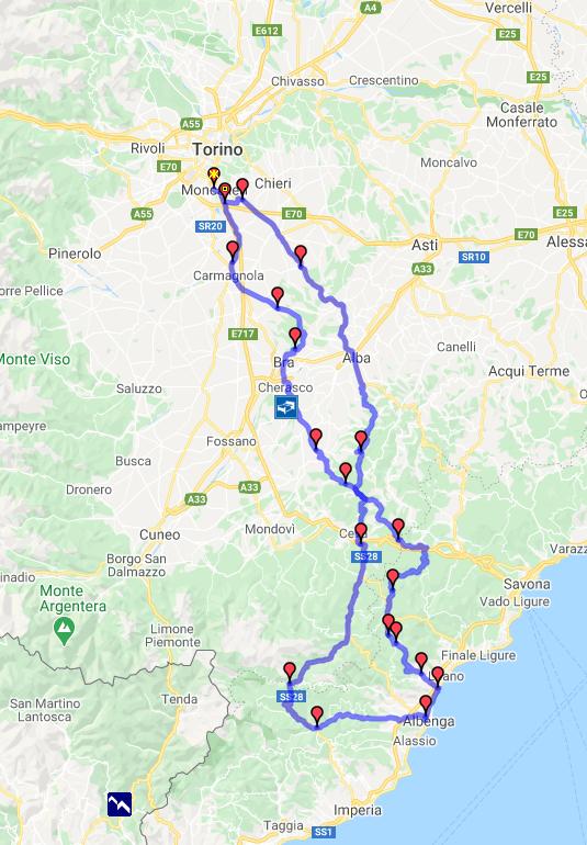 Itinerario in moto Torino - mare