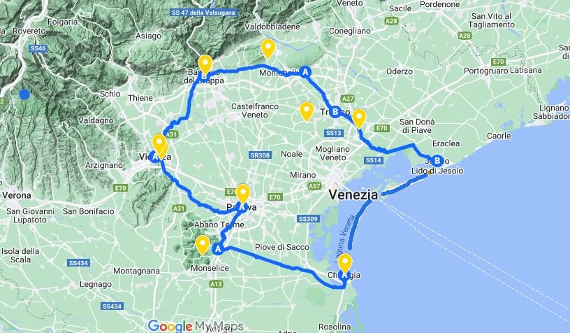 Mappa del percorso cicloturistico proposto